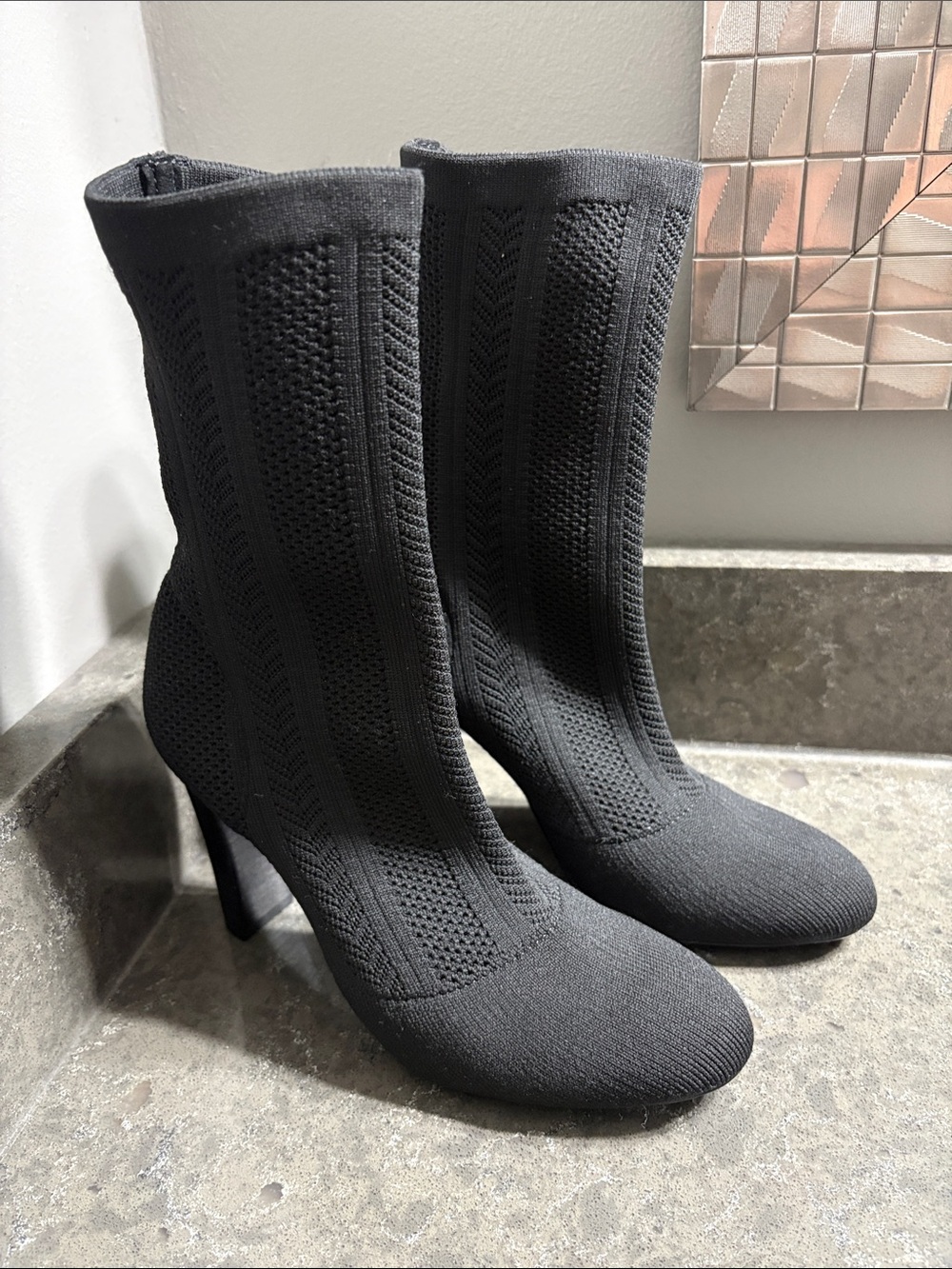 Charles by Charles David Black Knit Sock Heel Boots